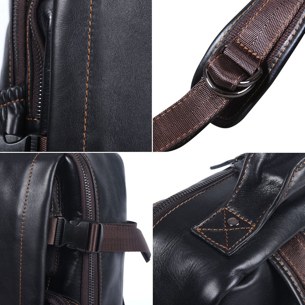 Mens Black Leather Backpack | ISAAC